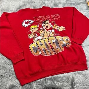 Vintage 1994 Flintstones KANSAS CITY CHIEFS Red Crewneck Sweater